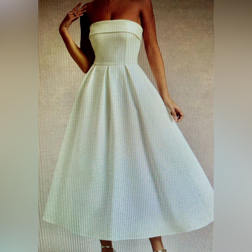 Club L London Strapless White Tea-Length A-Line Dress